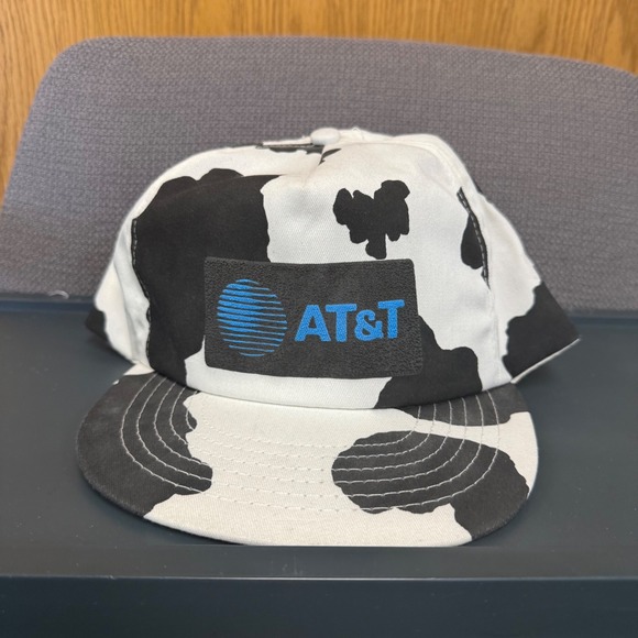 at&t Other - Vintage AT&T Cow Print Snapback Hat Made in USA Call Before You Dig Trucker Cap